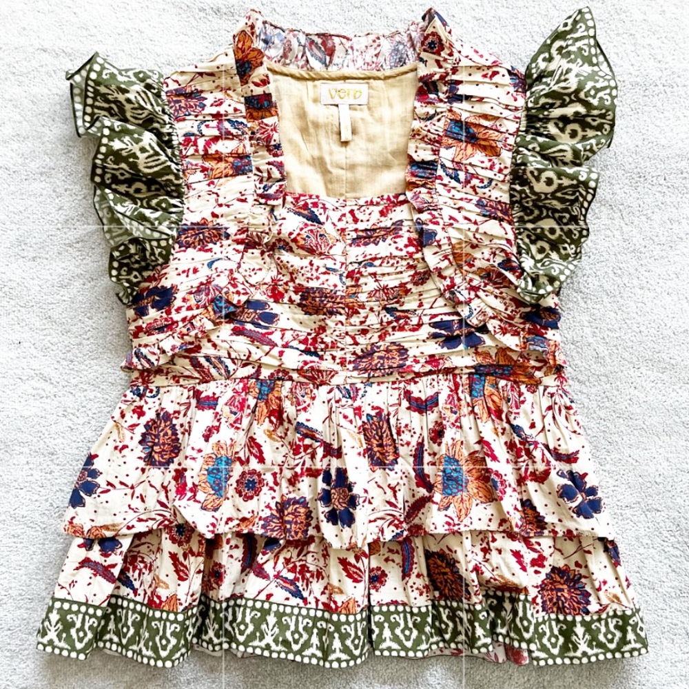 VERB BY ANTHROPOLOGIE RUFFLE FLORAL TOP BOHO CHIC FEMININE PRETTY DAINTY DATE